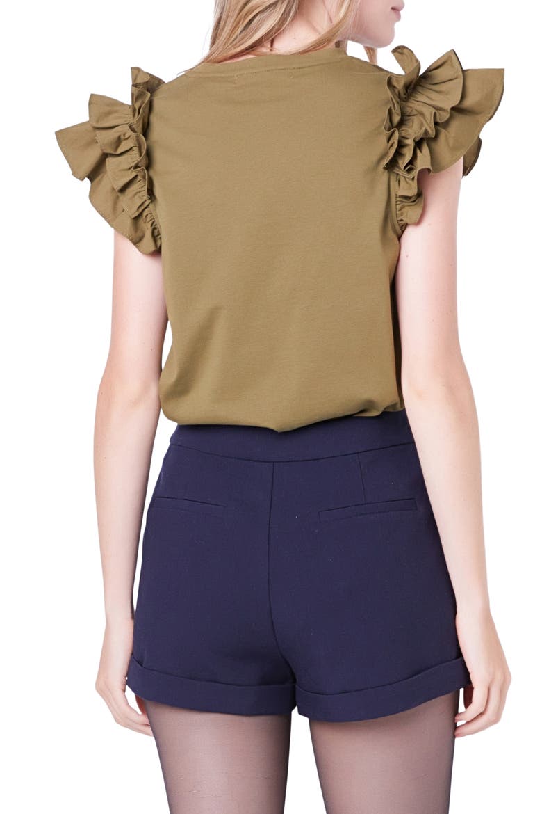 Ruffle Sleeve Mix Media Cotton Top, Alternate, color, OLIVE