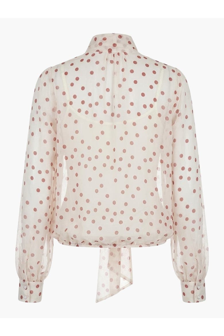 Summer Polka Dot Tie Neck Long Sleeve Blouse, Alternate, color, Red