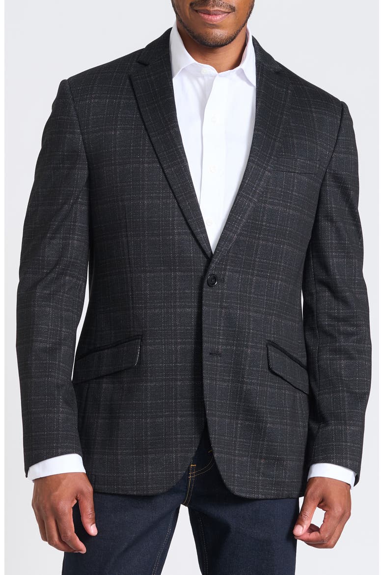 Midnight Shadow Plaid Knit Blazer, Main, color, NAVY