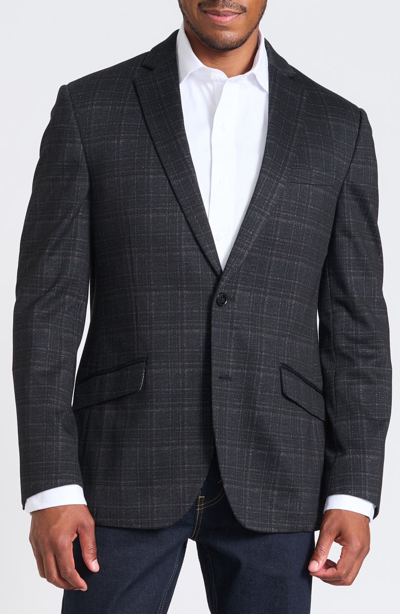 SAVILE ROW CO Midnight Shadow Plaid Knit Blazer, Main, color, Navy