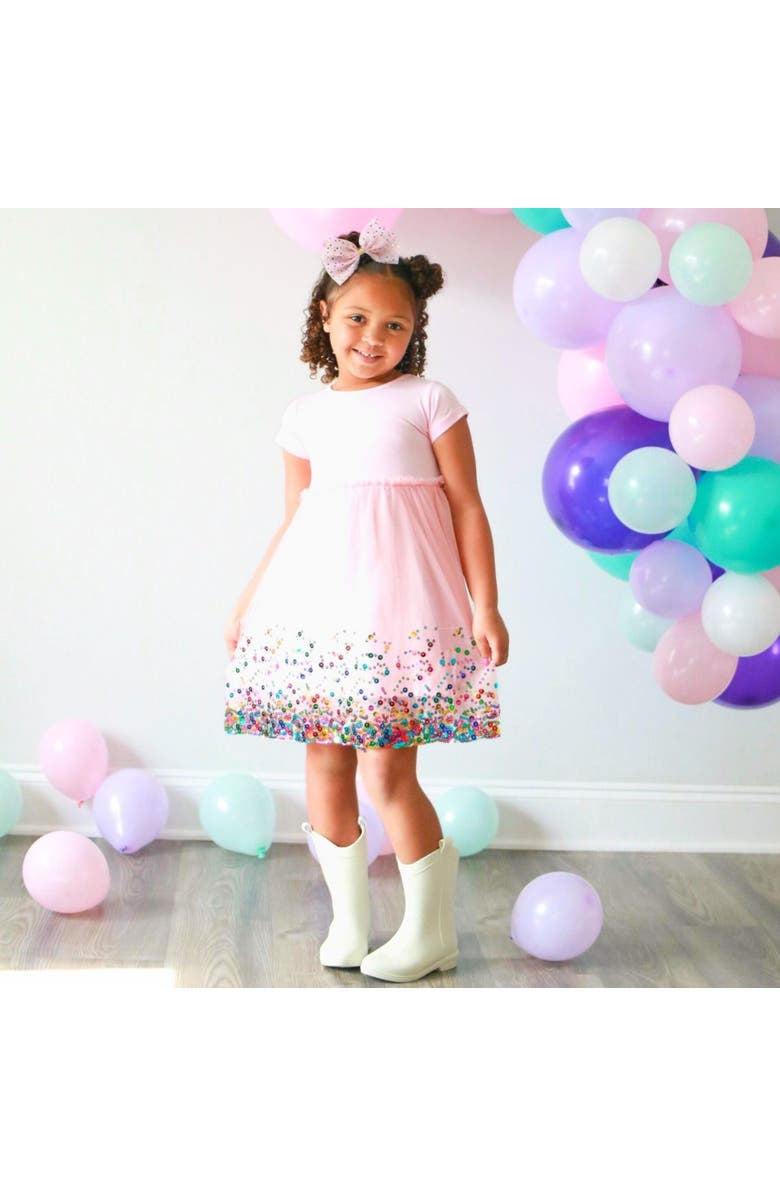 Sweet Wink Pink Confetti Short Sleeve Tutu Dress, Alternate, color, Pink