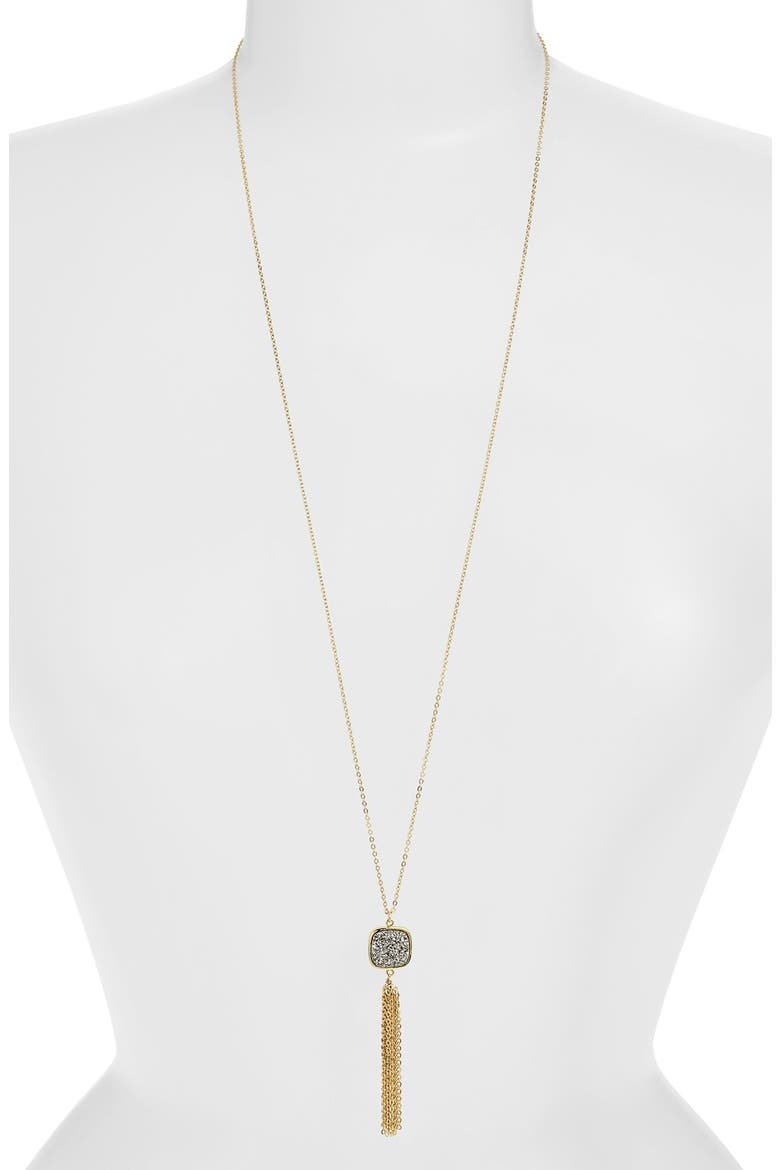 Sonya Renee 'N-Tessa' Drusy Tassel Pendant Necklace, Main, color, DARK SILVER