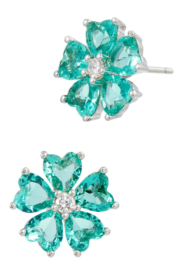 CZ Flower Stud Earrings, Main, color, PARAIBA