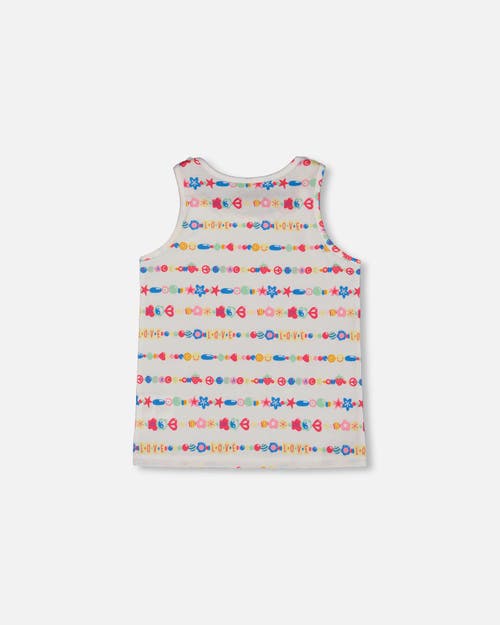 DEUX PAR DEUX DEUX PAR DEUX LITTLE GIRL'S TANK TOP WITH KNOTS WHITE AND MULTICOLORED CANDIES 