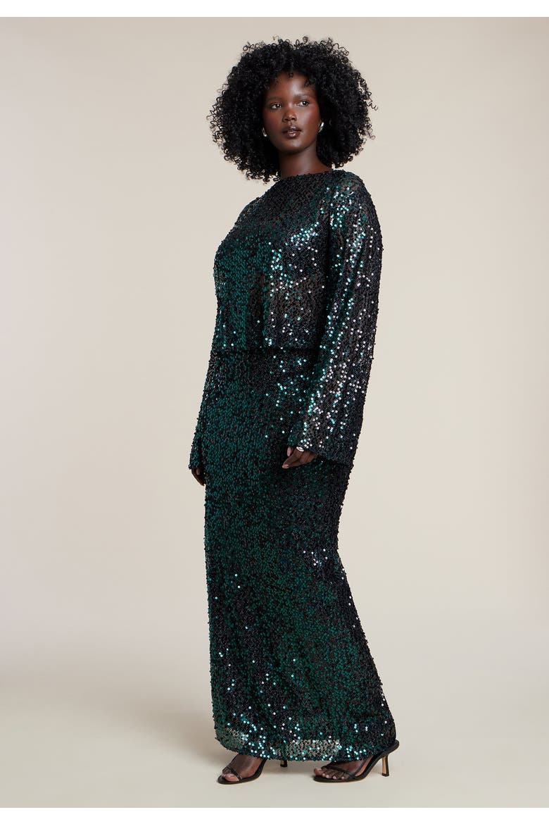Boat Neck Sequin Crop Top, Alternate, color, FOREST BIOME