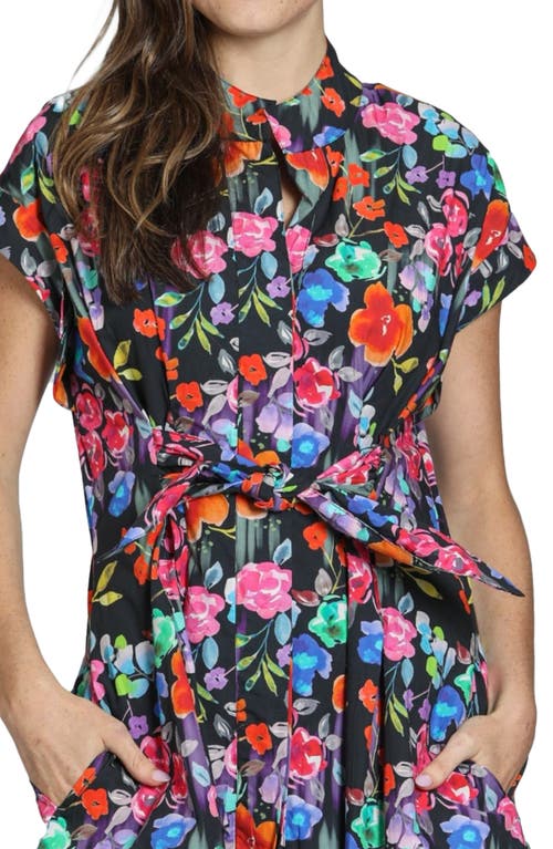 Apny Floral Print Belted A-line Dress In Pink Multi