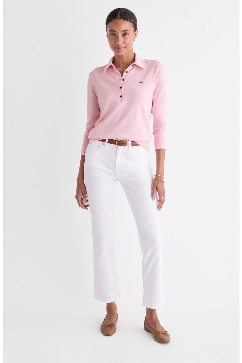 Cotton and Cashmere Polo Sweater, Alternate, color, PINK DRINK HEATHER