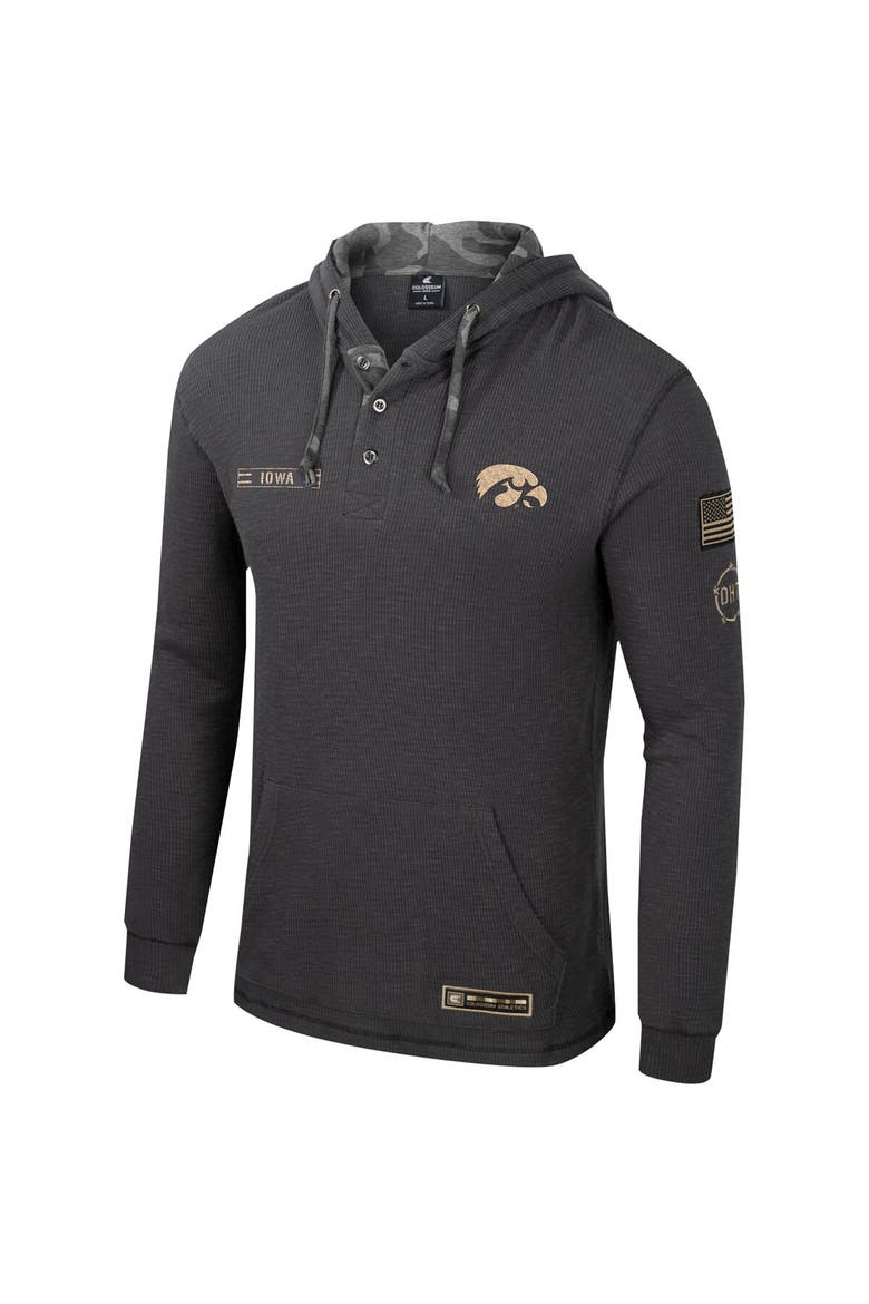 Men's Colosseum Charcoal Iowa Hawkeyes OHT Military Appreciation Henley Pullover Hoodie, Alternate, color, Charcoal