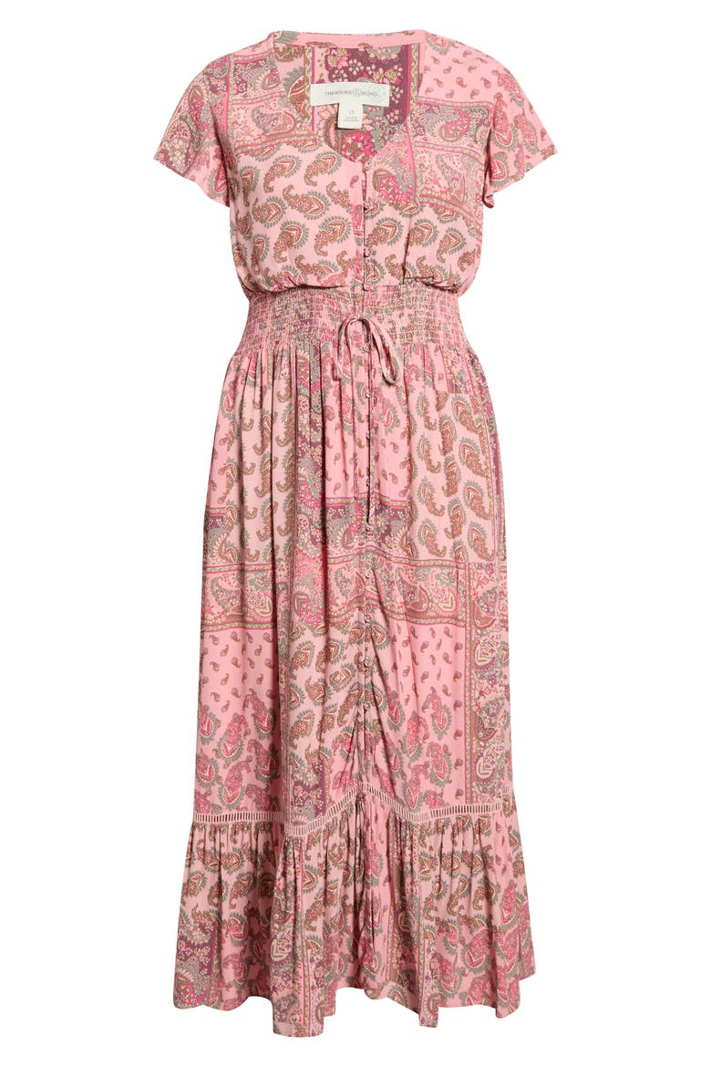 Smocked Waist Maxi Dress, Alternate, color, PINK- OLIVE PATCHWORK PAISLEY