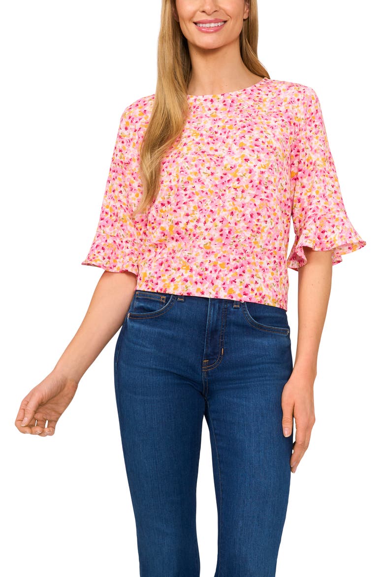 Floral Ruffle Sleeve Top, Main, color, PINK MULTI/ NEW IVORY
