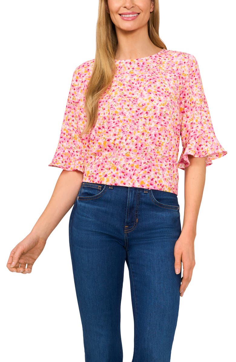 CeCe Floral Ruffle Sleeve Top, Main, color, Pink Multi/ New Ivory