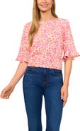 CeCe Floral Ruffle Sleeve Top