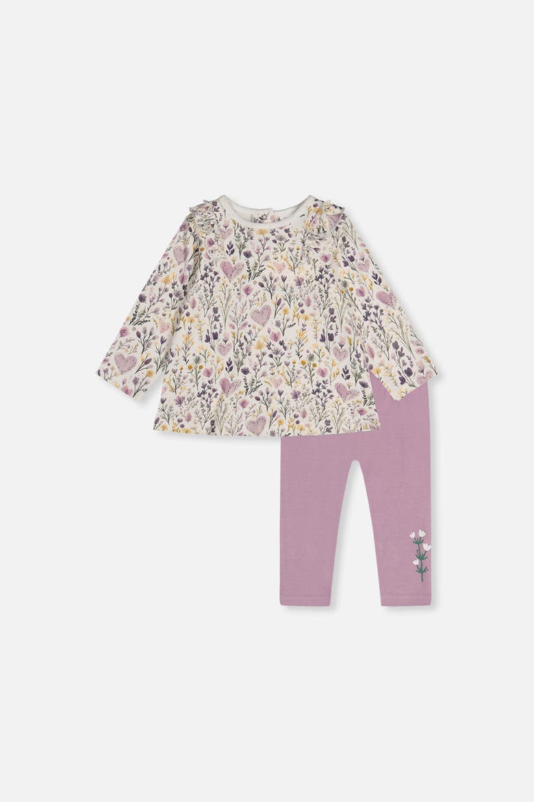 Organic Cotton Heart Ruffle Pants and Top Set, Main, color, Beige with Heart Print