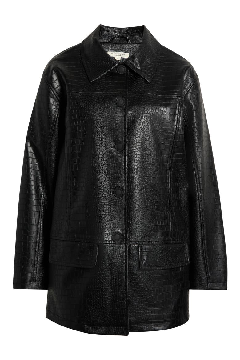 Oversize Croc-Embossed Faux Leather Jacket, Alternate, color, BLACK