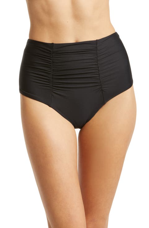 Color Code Ruched High Waist Bikini Bottoms