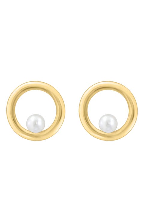 Freshwater Pearl Circle Stud Earrings