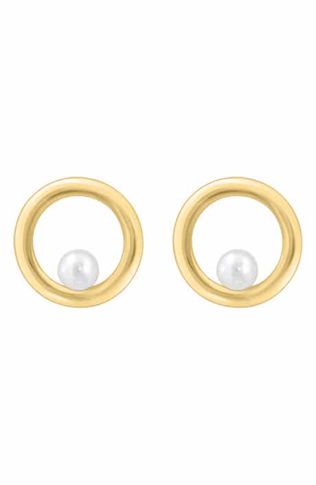 Freshwater Pearl Circle Stud Earrings
