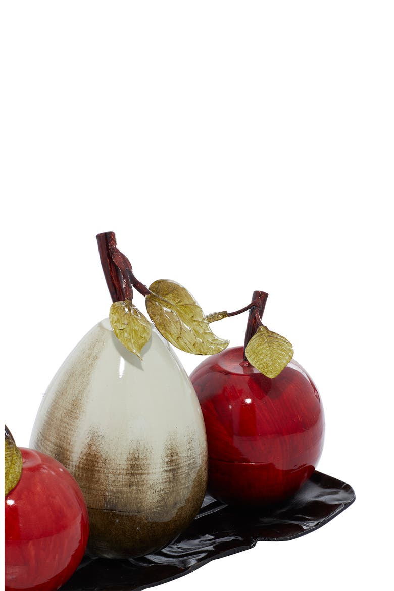 Red Metal Decorative Fruit Sculpture with Platter, Alternate, color, MULTI