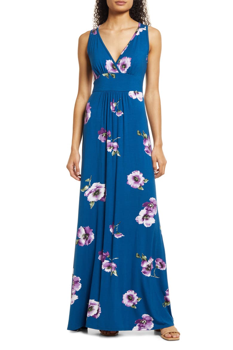 Floral Empire Waist Maxi Dress, Main, color, TEAL