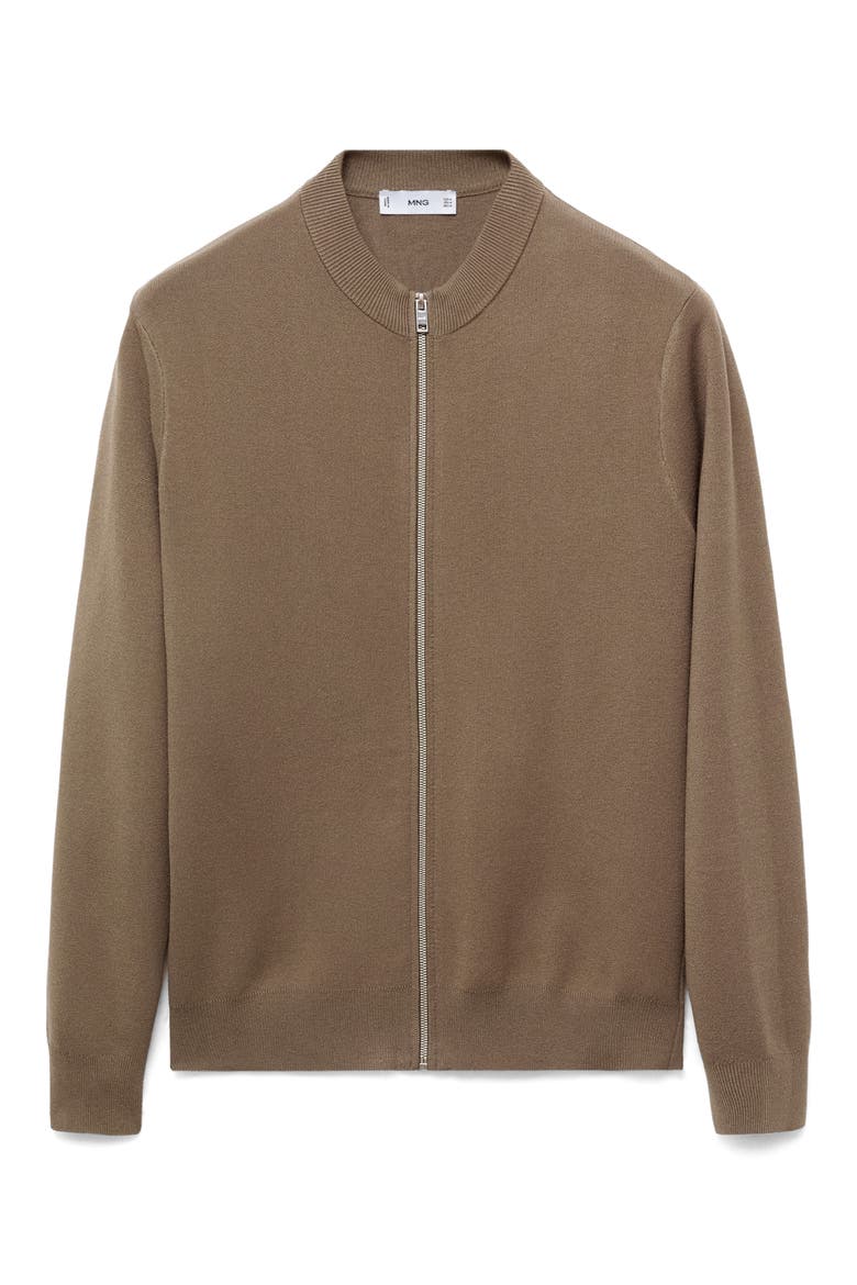 Crewneck Zip Cardigan, Alternate, color, MEDIUM BROWN