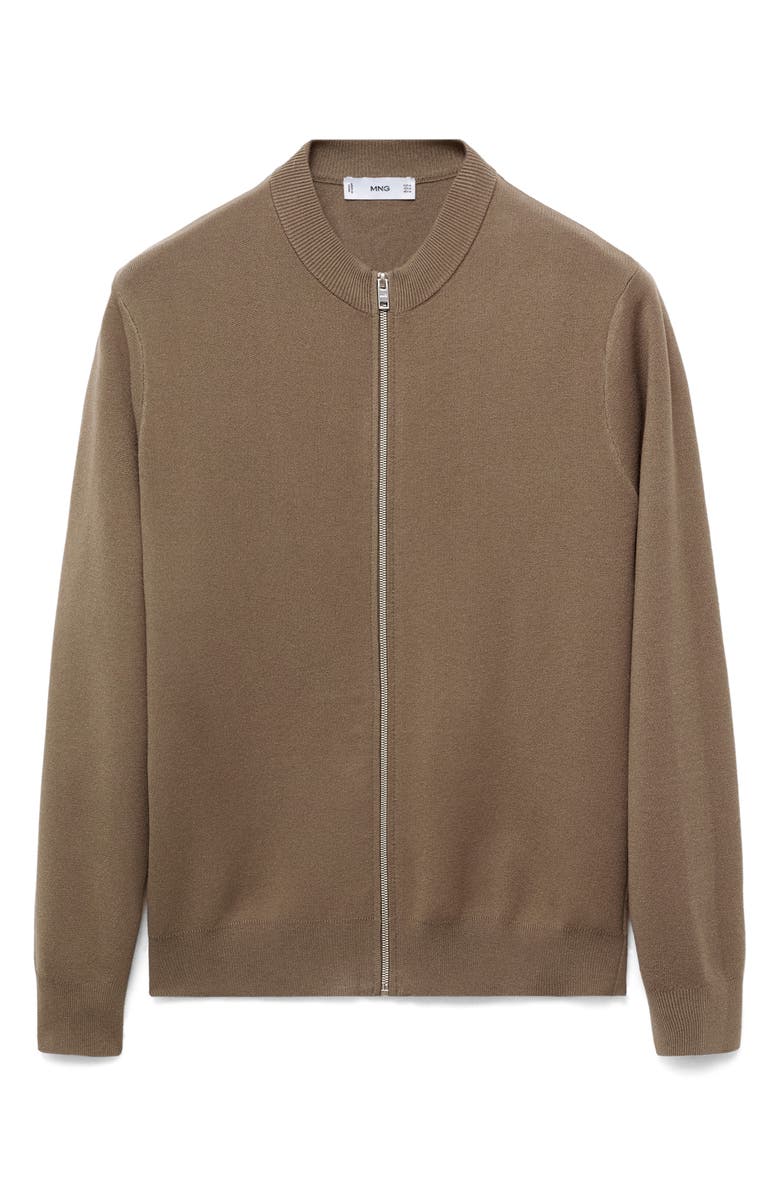 MANGO Crewneck Zip Cardigan, Alternate, color, Medium Brown