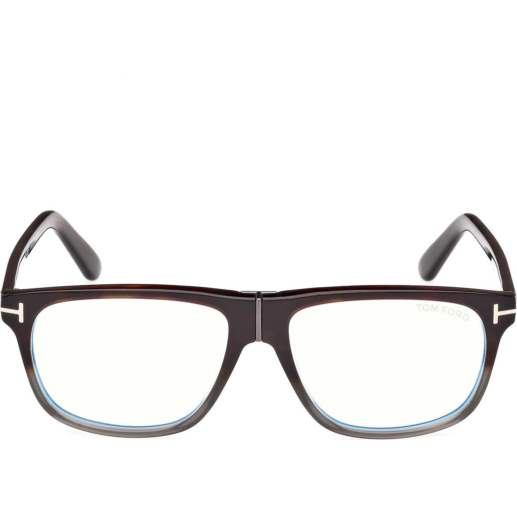 Tom Ford 56mm Pilot Blue Light Blocking Glasses In Havana To Grey/t Logo