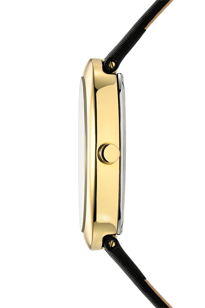 Women's Eloise Oval Guilloche Dial Leather Watch, Alternate, color, BLACK/ WHITE