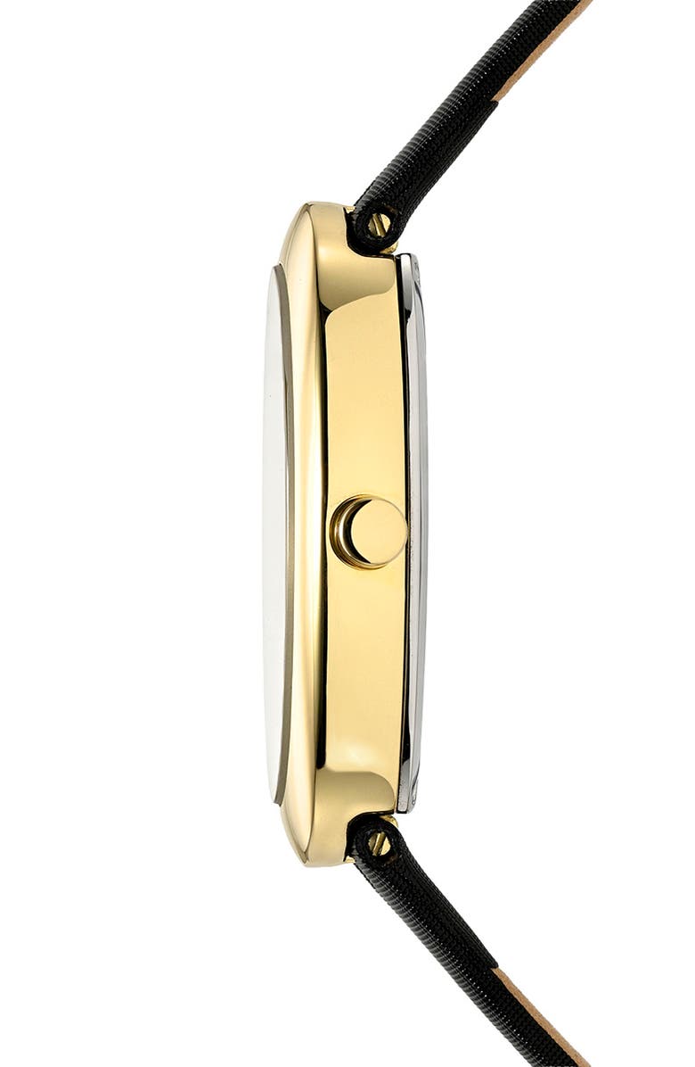 PORSAMO BLEU Women's Eloise Oval Guilloche Dial Leather Watch, Alternate, color, Black/ White