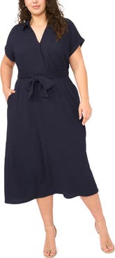 Halogen® Tie Belt Textured Midi Dress