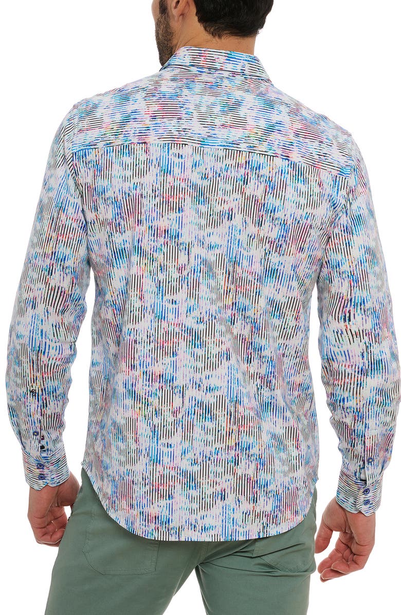 Robert Graham Delray Stripe Cotton Knit Button-Up Shirt, Alternate, color, Multi