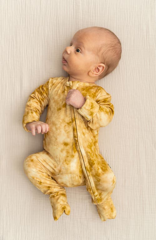Laree + Co Tie-dye Convertible Footie In Mustard