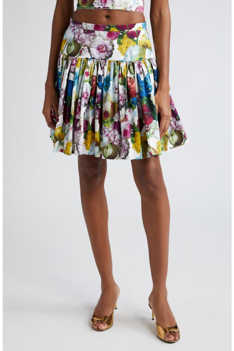 Nocturnal Floral Print Pleated Cotton Poplin Skirt, Main, color, FIORE NOTTURNO