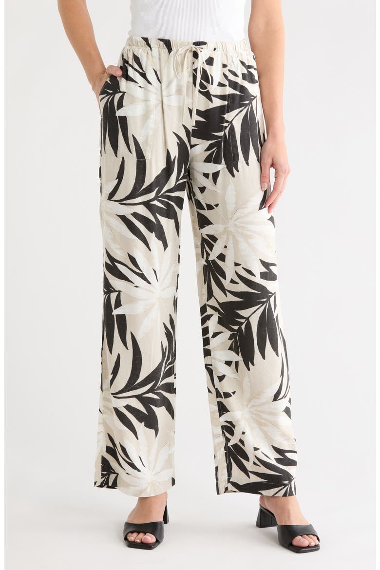 Palm Print Linen Blend Wide Leg Pants, Main, color, FLOATING PALM LEAVES PRINT