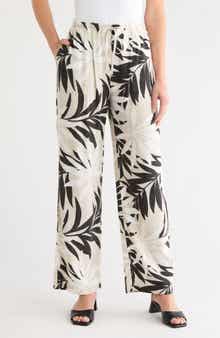 Joie Palm Print Linen Blend Wide Leg Pants