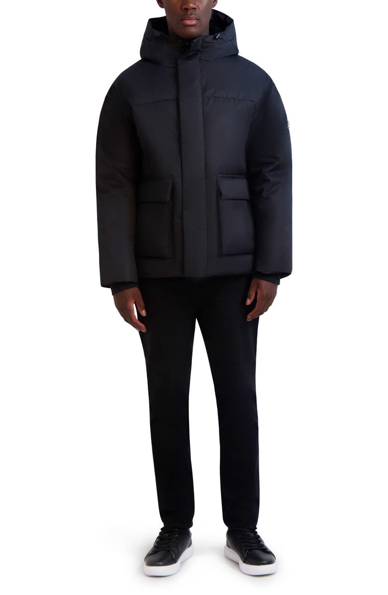 KARL LAGERFELD Hooded Puffer Jacket, Alternate, color, Black