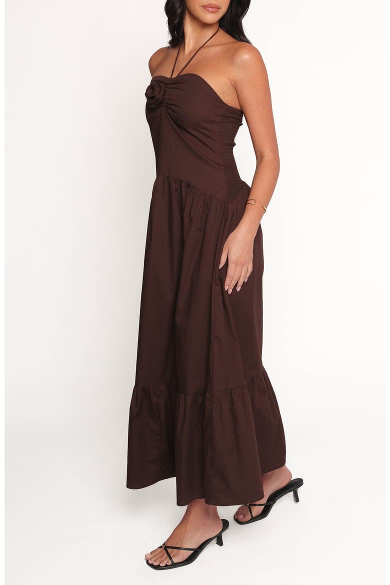Soleila Rosette Tiered Halter Maxi Dress, Alternate, color, CHOCOLATE