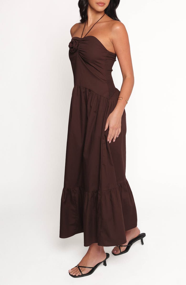 Petal & Pup Soleila Rosette Tiered Halter Maxi Dress, Alternate, color, Chocolate