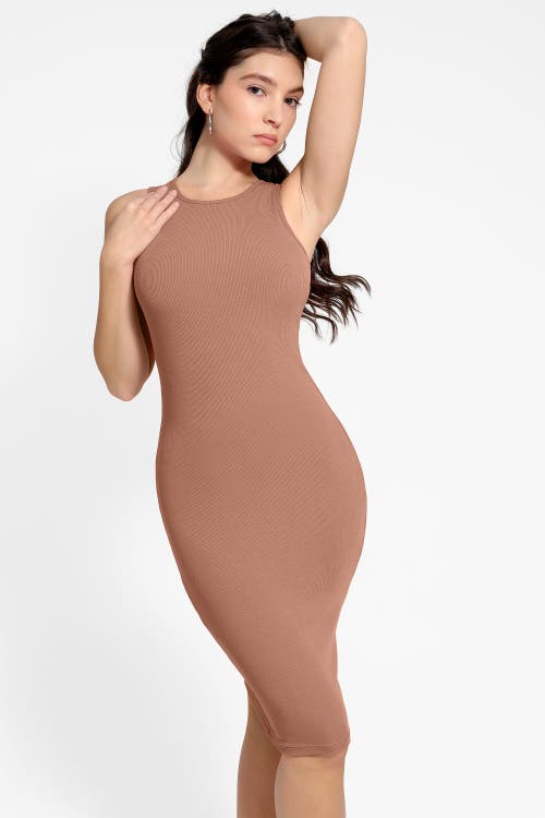 Popilush Shapewear Modal Tummy Control Midi Dress In Camel