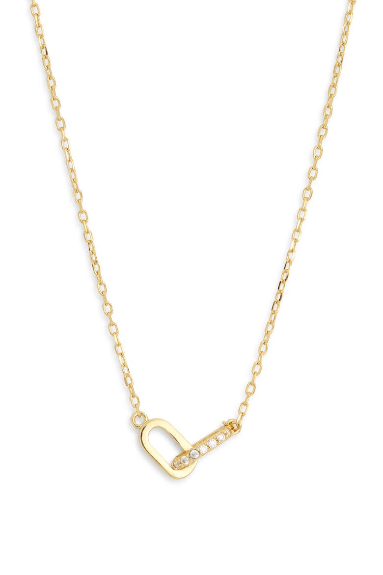 Pavé Cubic Zirconia Interlock Pendant Necklace, Main, color, GOLD