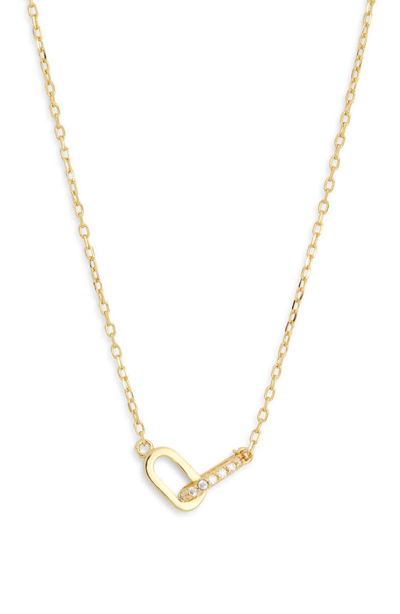 Argento Vivo Sterling Silver Pavé Cubic Zirconia Interlock Pendant Necklace, Main, color, Gold