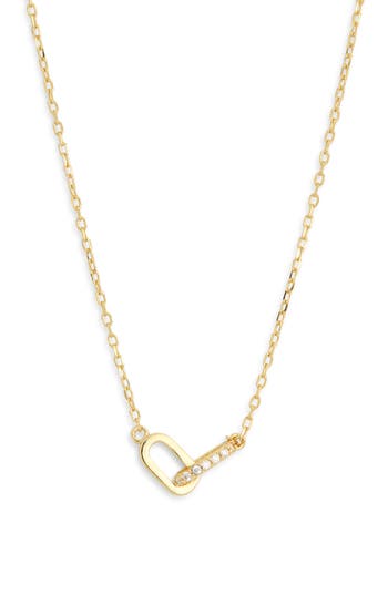 Argento Vivo Sterling Silver Pavé Cubic Zirconia Interlock Pendant Necklace In Gold