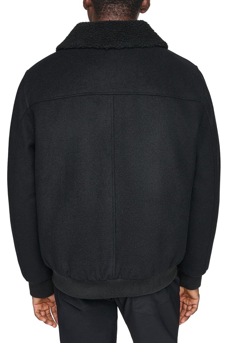 Wool Blend Bomber Jacket with Faux Shearling Collar, Alternate, color, BLACK