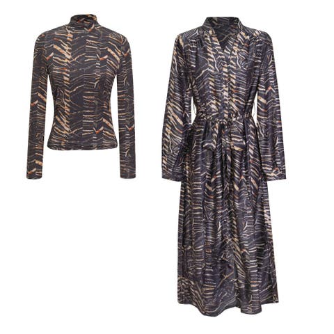 Midi Dress & Matching Top Button-Front Woven Set
