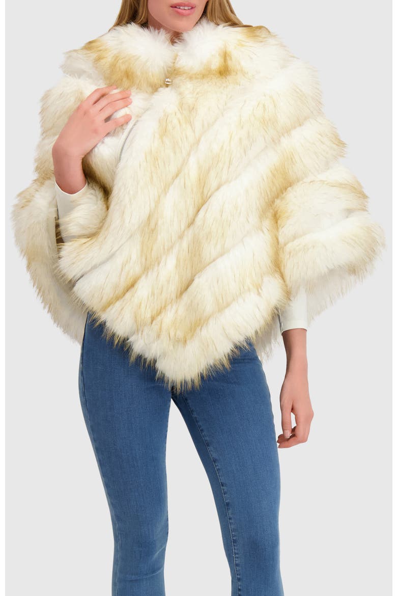 Fur-Free Fox (Faux Fur) Poncho, Alternate, color, WHITE/GOLD