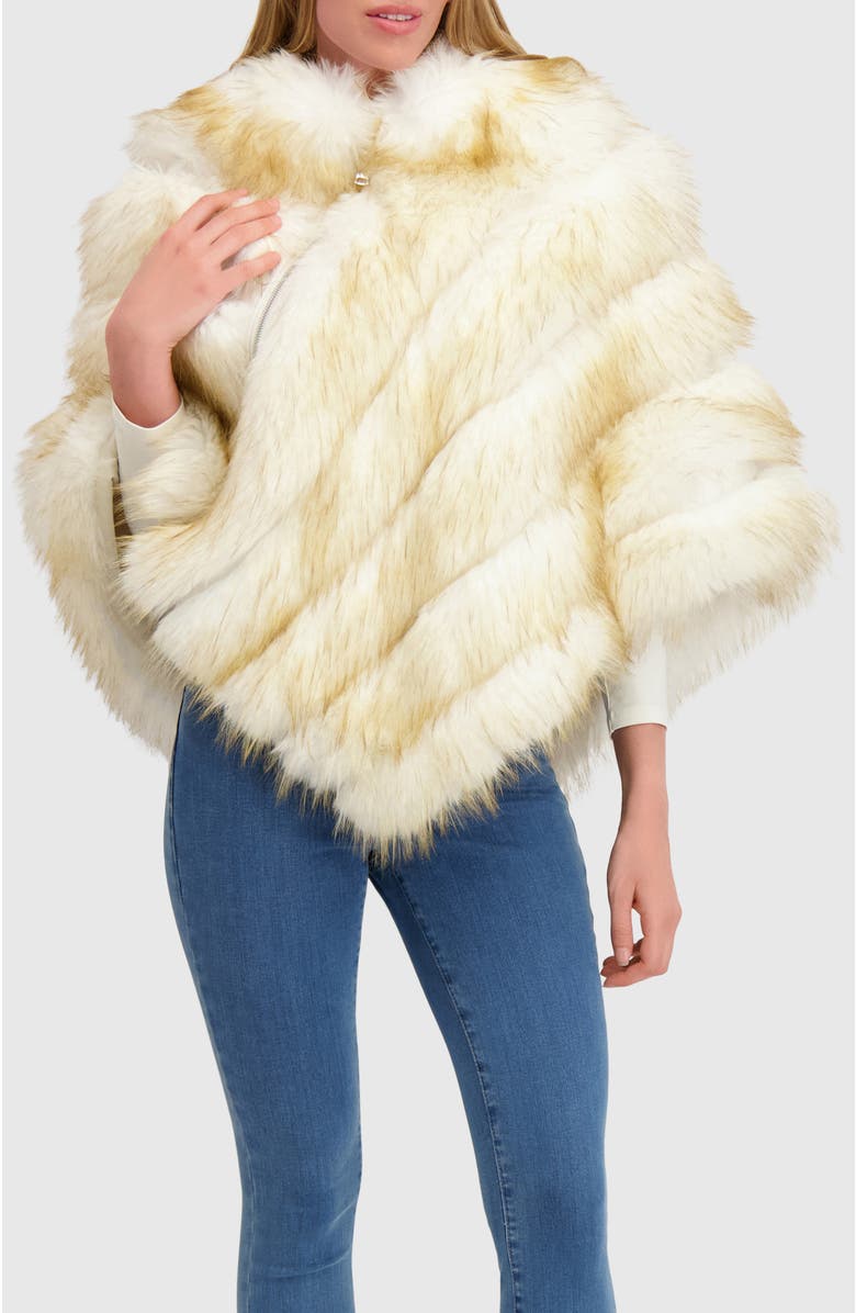 Lyla Grant Fur-Free Fox (Faux Fur) Poncho, Alternate, color, White/Gold