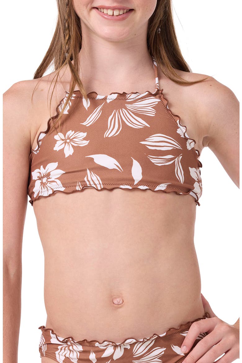 Kids' Nomad Floral Ruffle Two-Piece Swimsuit, Alternate, color, CAROB BROWN