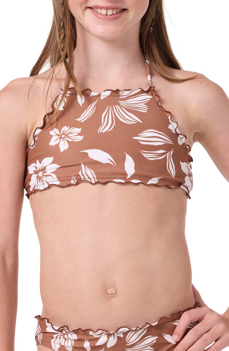 O'Neill Kids' Nomad Floral Ruffle Two-Piece Swimsuit, Alternate, color, Carob Brown