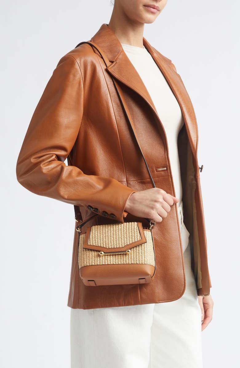 Strathberry Nano Mosaic Raffia & Leather Top Handle Bag, Alternate, color, Tan/ Natural
