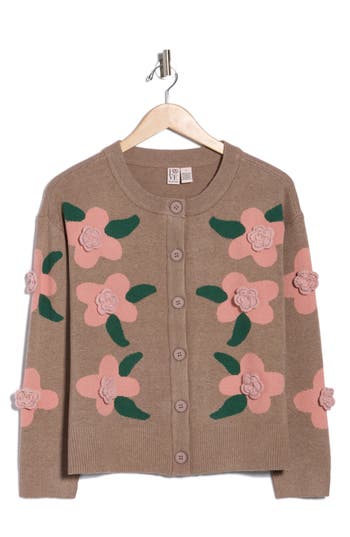 Love By Design 3d Peony Cardigan In Brown