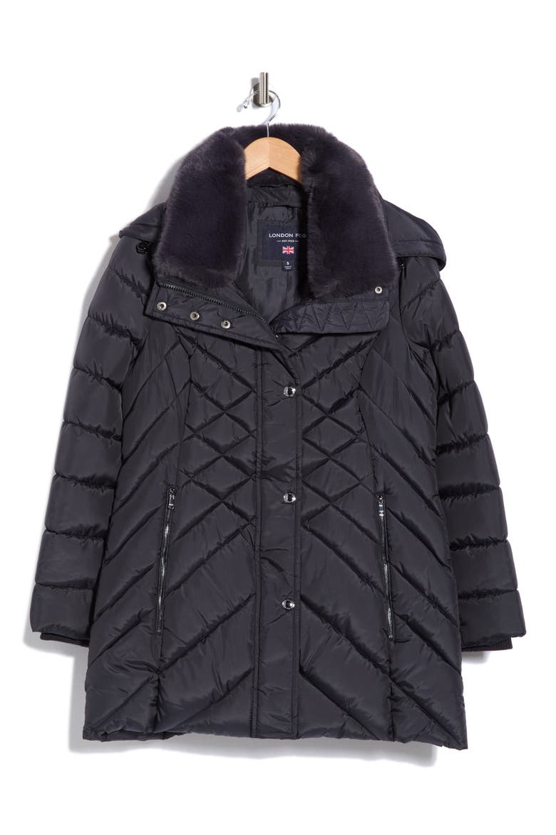 Puffer Coat with Faux Fur Collar, Alternate, color, NAVY